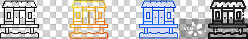 海滩小屋图标线性蓝色渐变描边图片素材