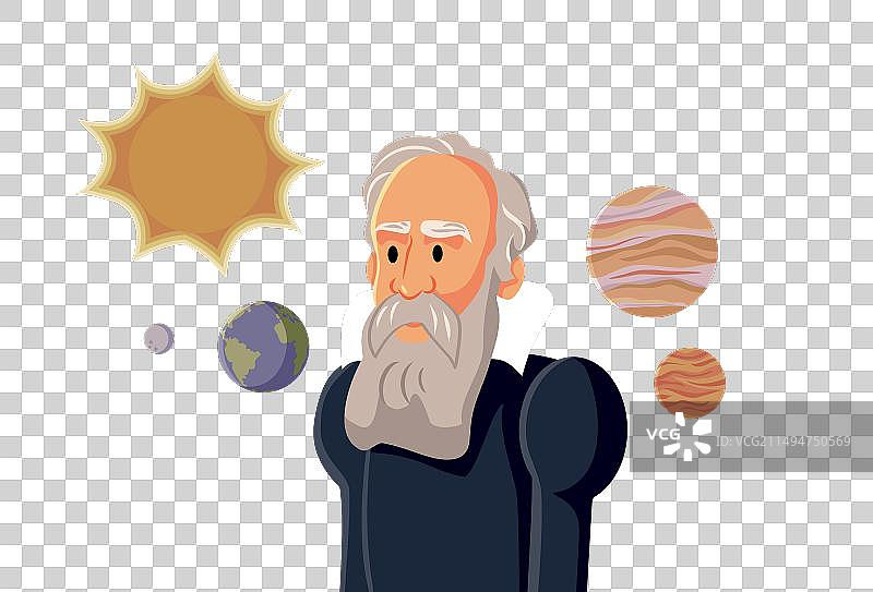 伽利略·伽利略的漫画风格肖像图片素材