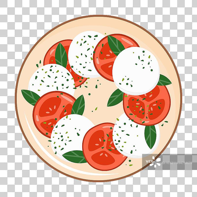 配马苏里拉奶酪、番茄和罗勒的卡普雷塞沙拉图片素材