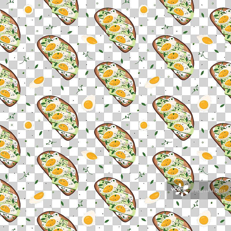 意式烤面包、煮鸡蛋和黄瓜图案图片素材