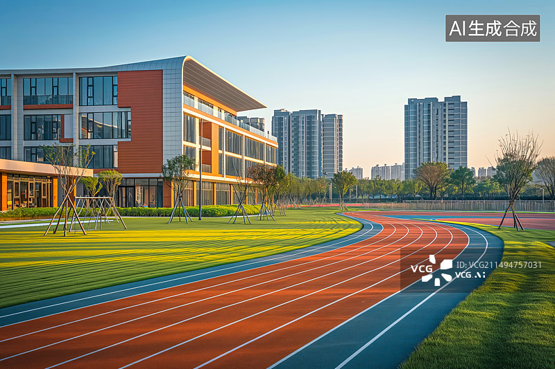 【AI数字艺术】小学校园内的塑胶跑道图片素材