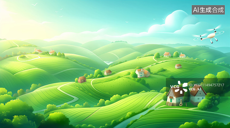 【AI数字艺术】智慧农业田园风光插画图片素材