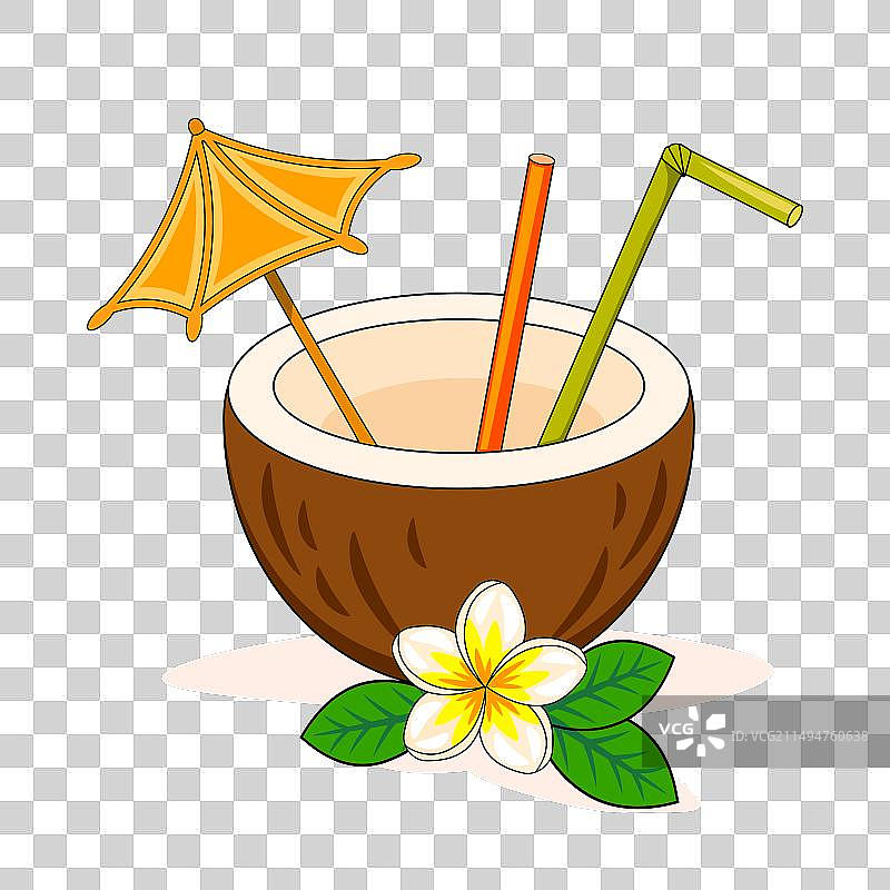 吸管伞和鲜花椰子鸡尾酒图片素材