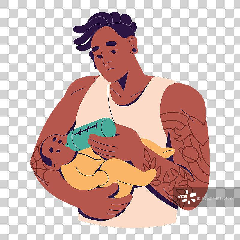 单亲爸爸喂养新生儿配方奶粉图片素材