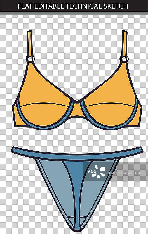 黄色和蓝色比基尼草图时尚套装图片素材