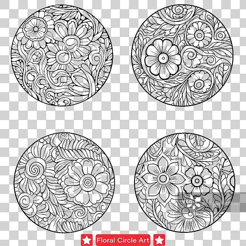 花卉圆形装饰细节花瓣套装图片素材
