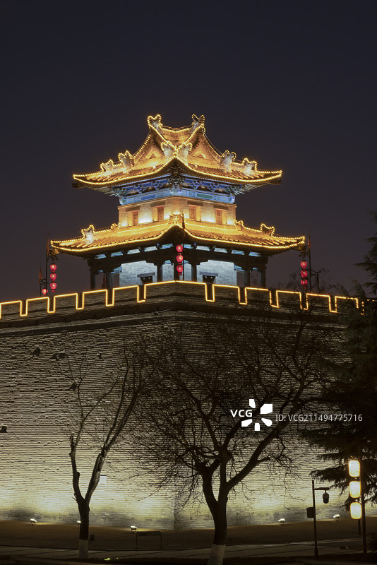 西安城墙角楼夜景图片素材