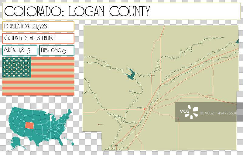 美国科罗拉多州洛根县地图图片素材