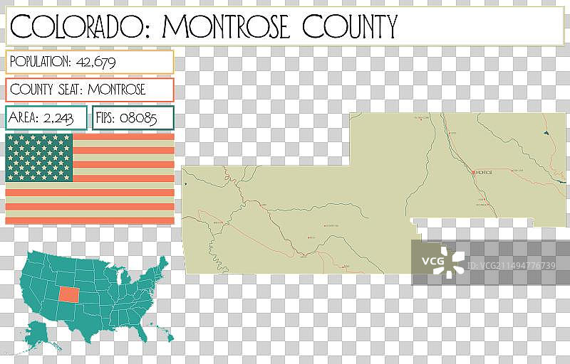 美国科罗拉多州蒙特罗斯县地图图片素材