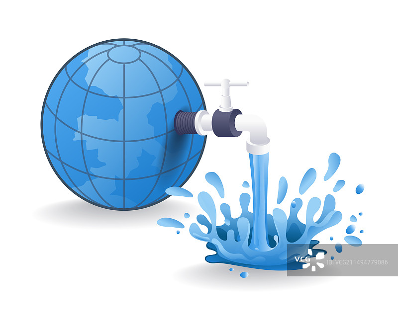 龙头从地下释放水扁平图片素材