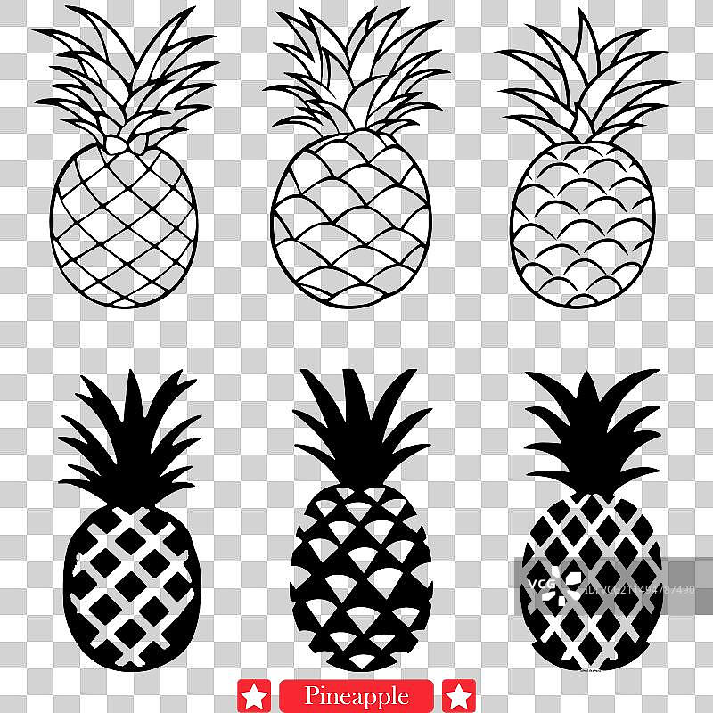 充满活力的热带菠萝剪影图片素材