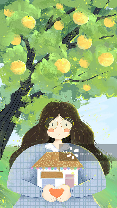 创意插画 女孩和果树图片素材