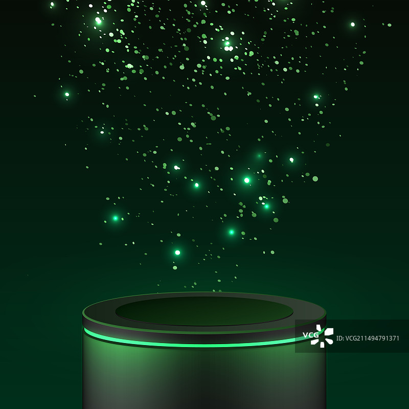 带绿色霓虹灯圆圈和闪光的绿色讲台图片素材