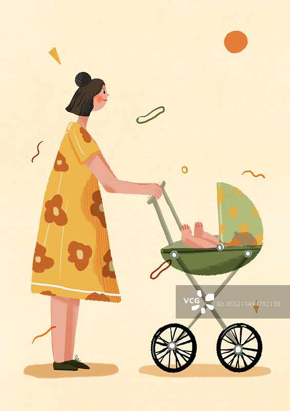 推婴儿车遛娃的女士图片素材