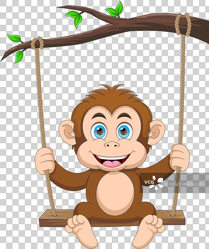在秋千上玩耍的可爱卡通猴子图片素材