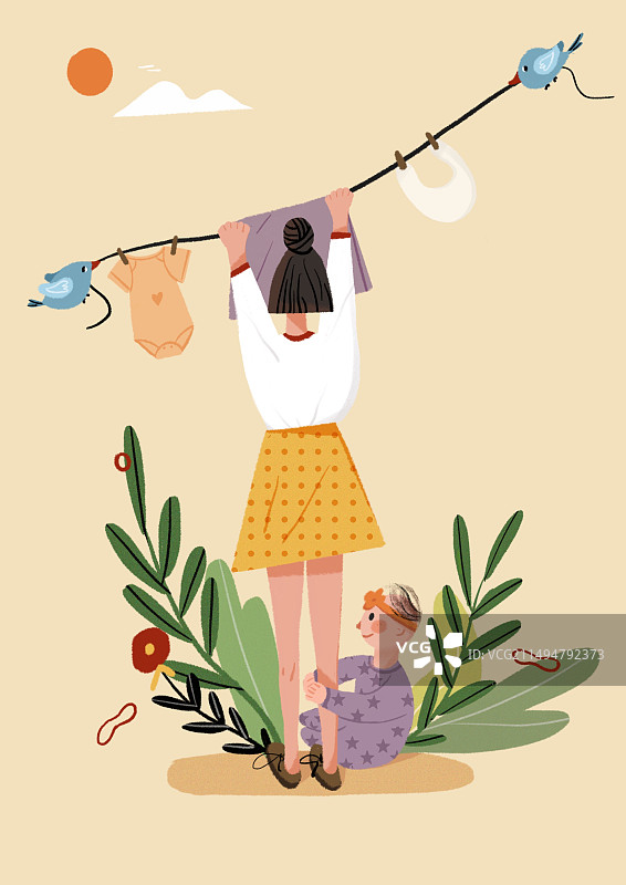 晾衣服的女士图片素材