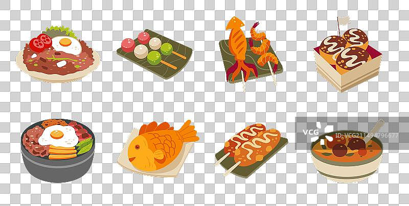 一套亚洲美食扁平化设计图片素材