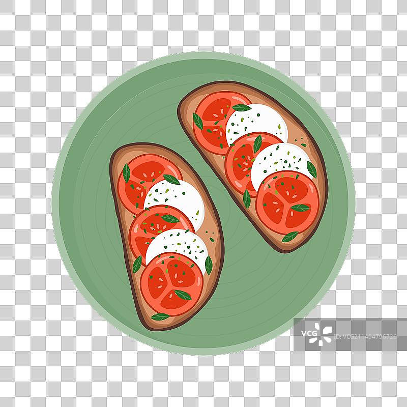 盘子里的番茄马苏里拉烤面包图片素材