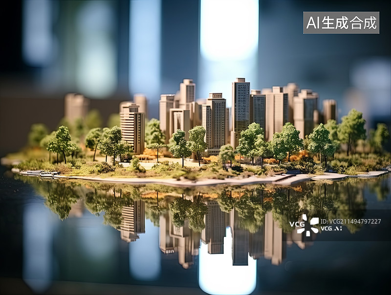 【AI数字艺术】港口城市建筑的微缩景观模型高角度视角图片素材