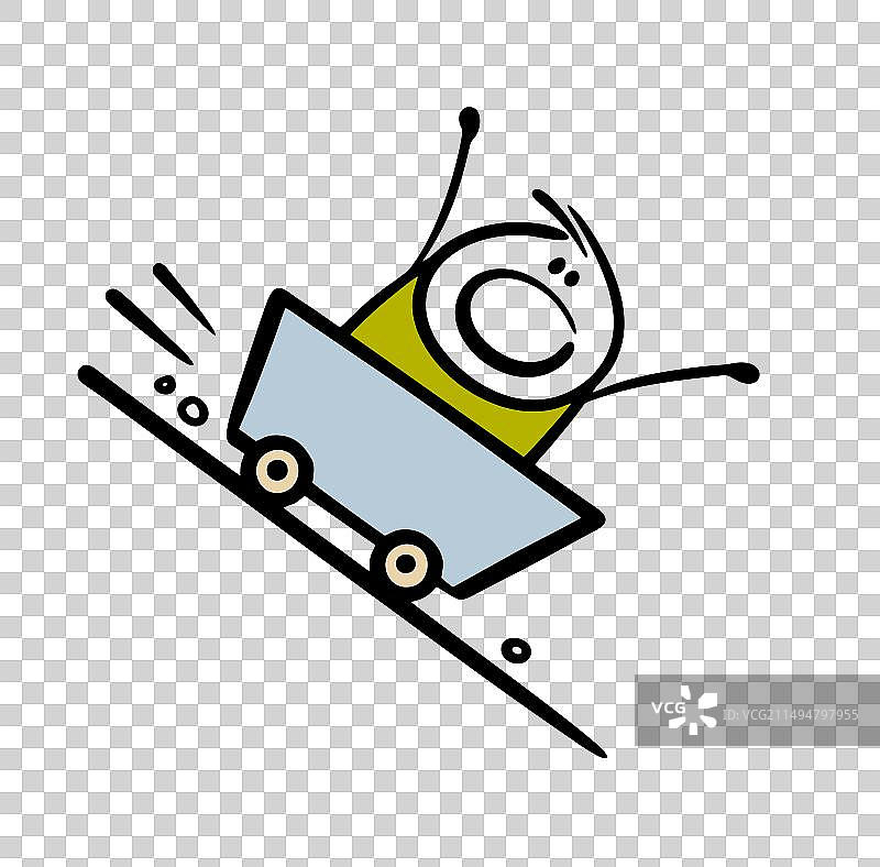 害怕的火柴人坐在手推车里高速冲刺图片素材