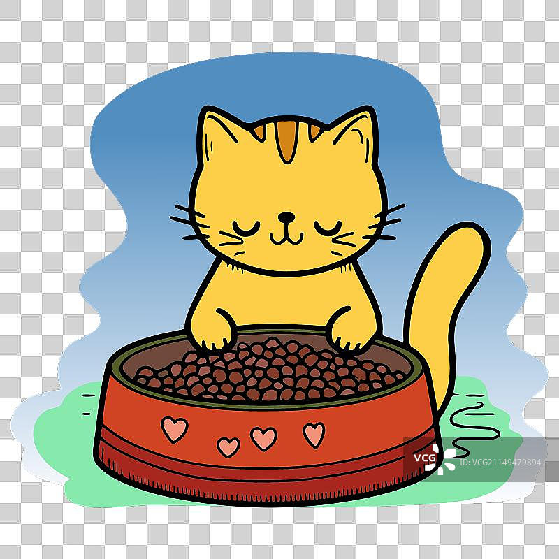 卡通猫吃东西图片素材