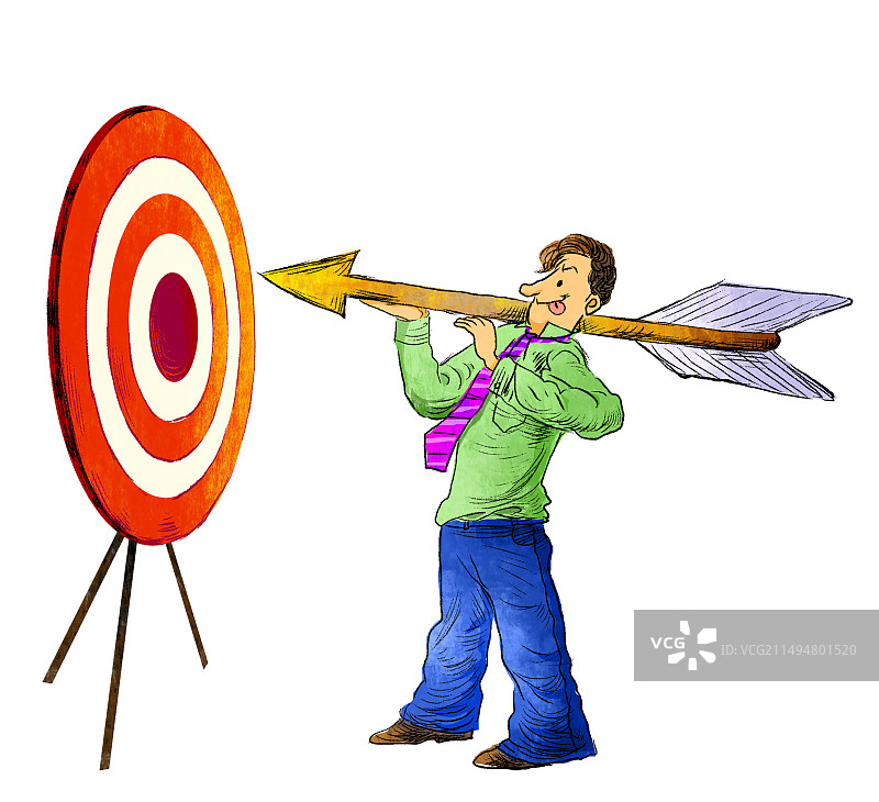 员工扛着箭，瞄准靶心图片素材