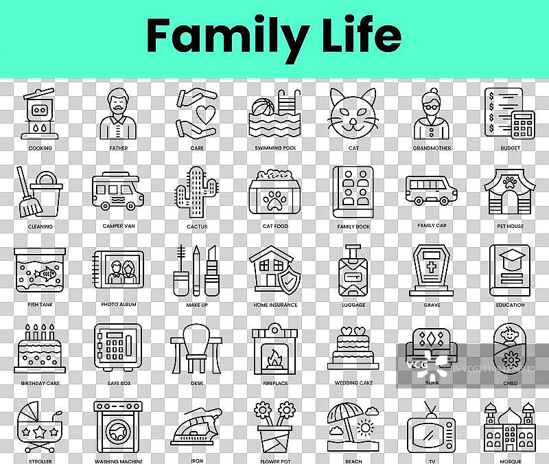家庭生活线性图标合集图片素材