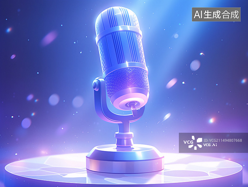 【AI数字艺术】3D卡通透明玻璃材质麦克风图标图片素材
