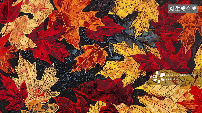 【AI数字艺术】秋日枫叶集图案海报背景图片素材
