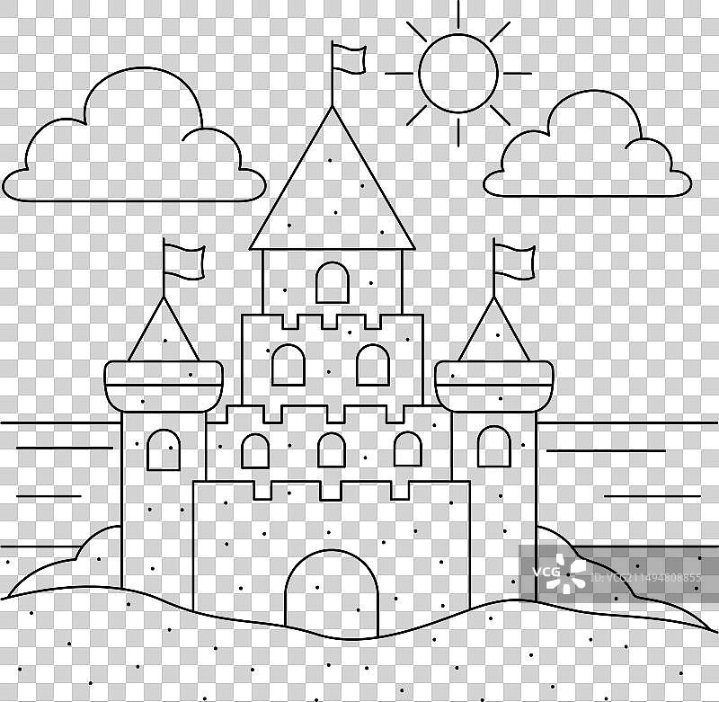 可爱的沙堡夏季儿童涂色页图片素材