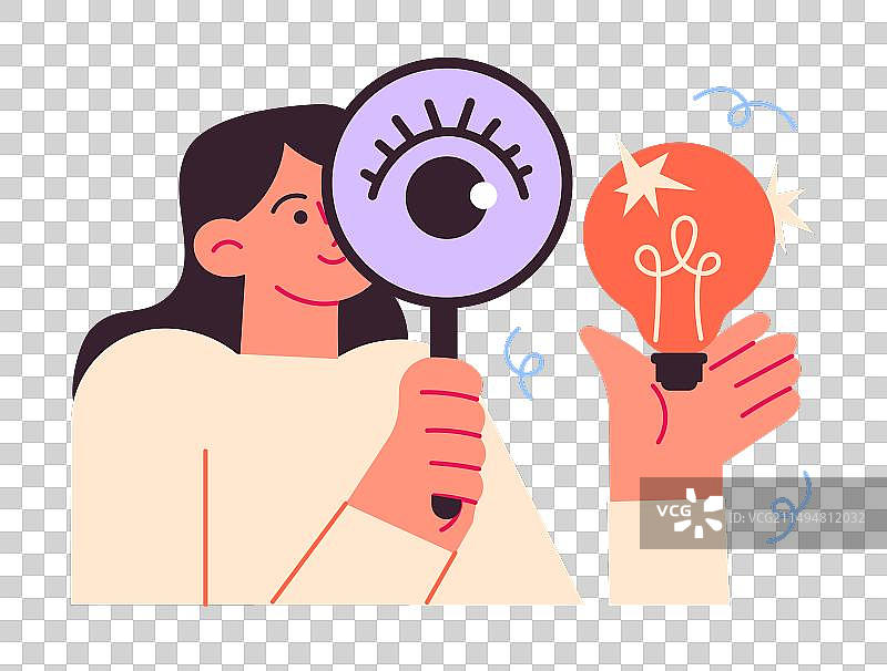 女人通过放大镜观察想法图片素材