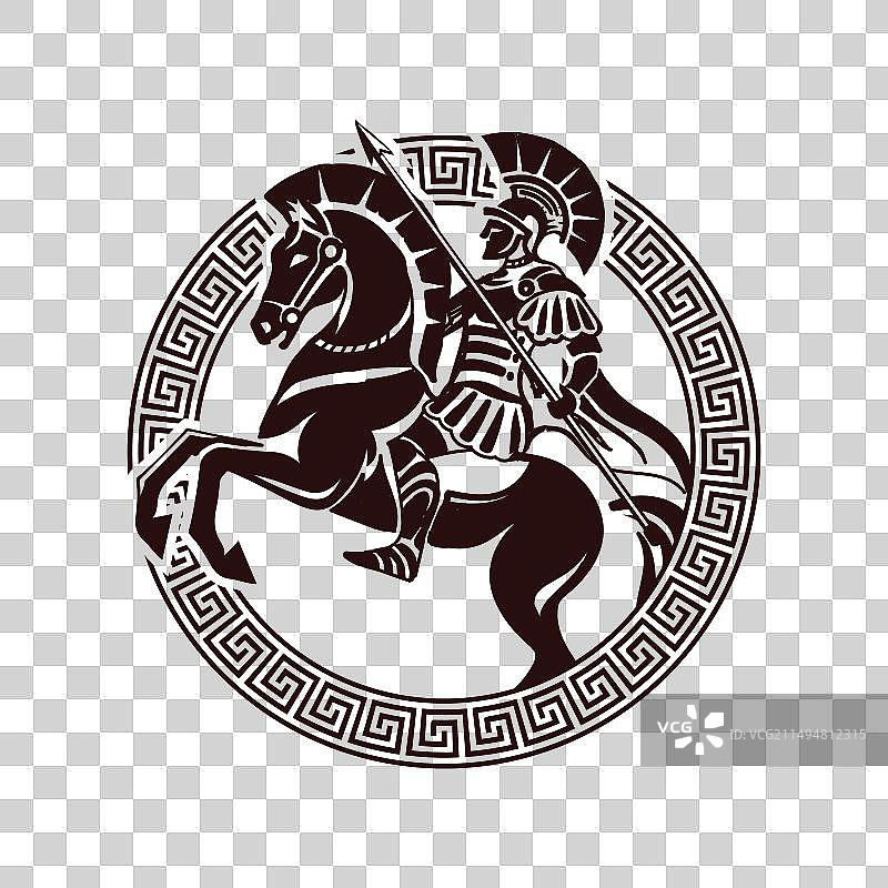 复古希腊斯巴达骑马战士图片素材