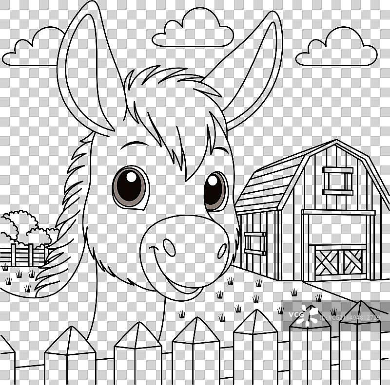 农场里可爱卡通驴图片素材