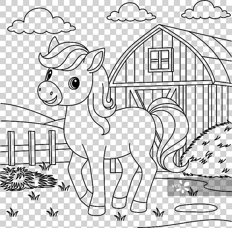 可爱卡通小马涂色页图片素材