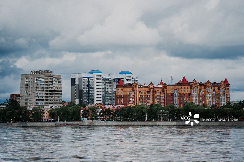 黑河市对面的俄罗斯城景图片素材