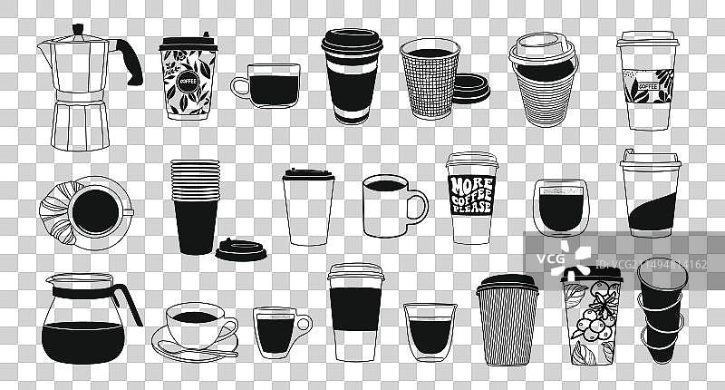 咖啡元素合集：咖啡杯与咖啡壶图片素材