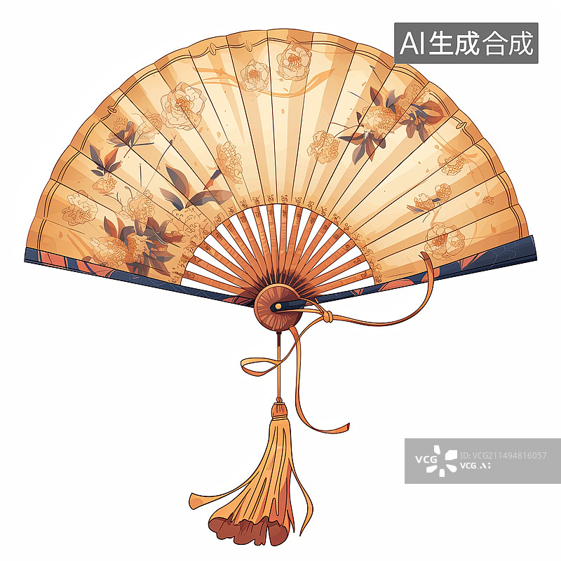 【AI数字艺术】中国风折扇插画元素图片素材