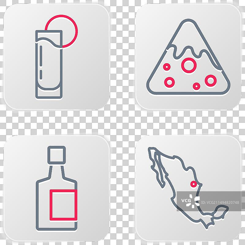 墨西哥地图、龙舌兰酒瓶和玉米片组合图片素材