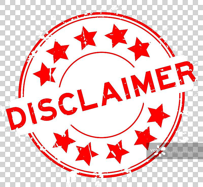 带有星标图标的红色垃圾风格免责声明词语圆形印章图片素材