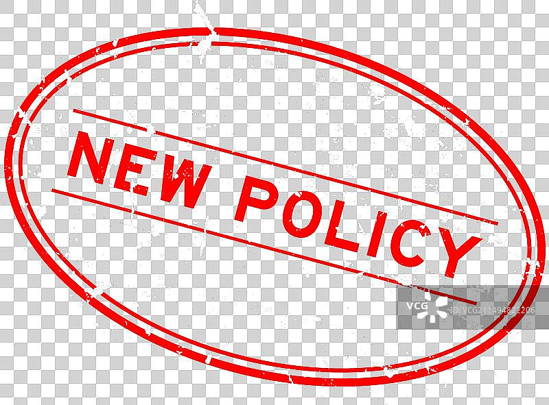 红色Grunge风格新政策词语椭圆形橡胶印章图片素材