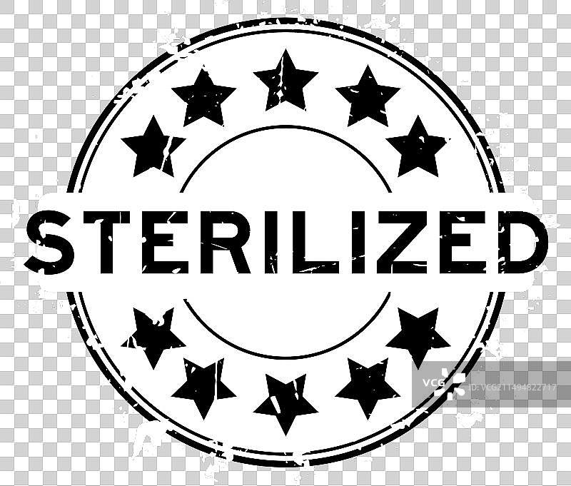 带星标的黑色已灭菌词圆形复古印章图片素材