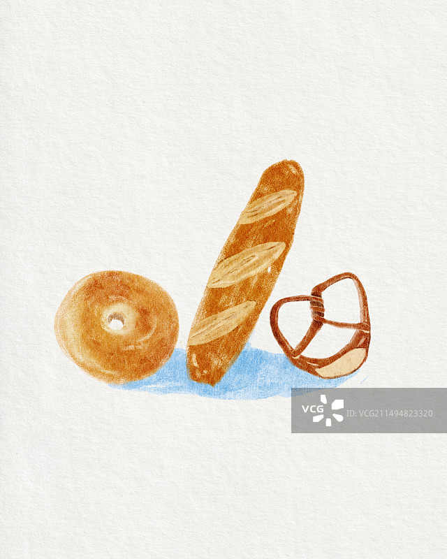 面包合集 贝果、法棍、碱水结图片素材