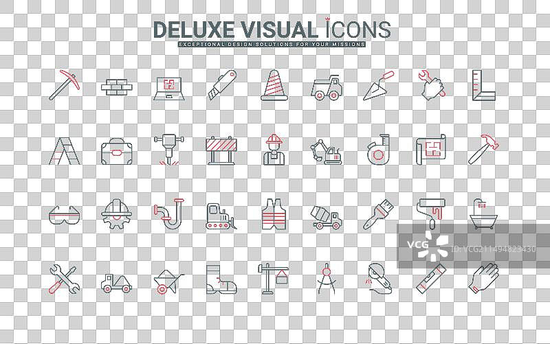 建筑工地基础设施线性图标集图片素材