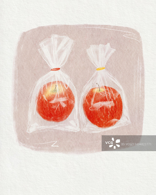 2袋分别包装的苹果图片素材