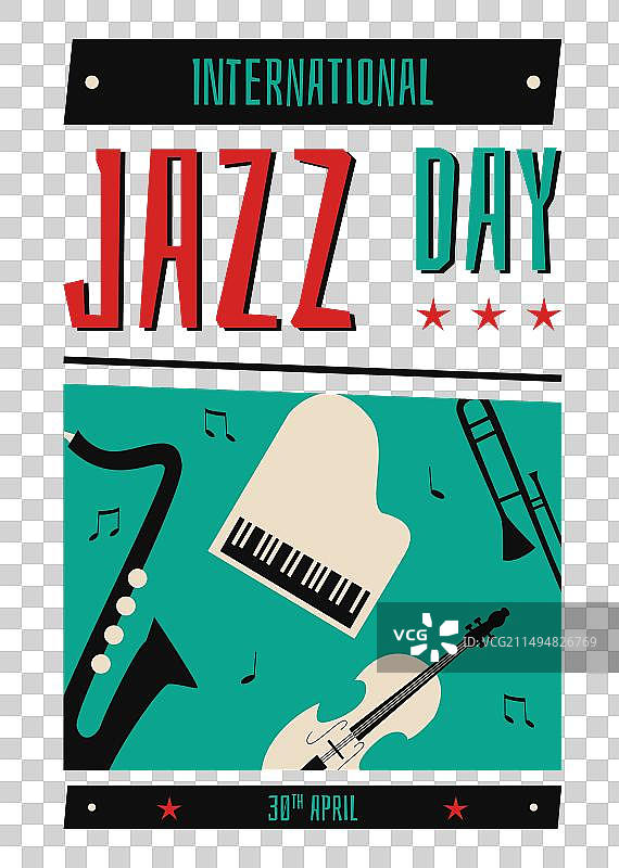 手绘国际爵士乐日竖版海报图片素材