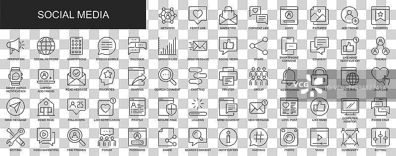 社交媒体Web图标细线设计图片素材