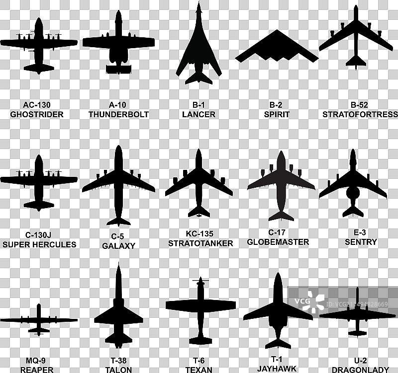 美国空军支援和教练机剪影图片素材