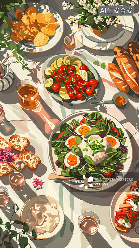 【AI数字艺术】桌子上丰盛的俄罗斯美食午餐厚涂油画插画图片素材