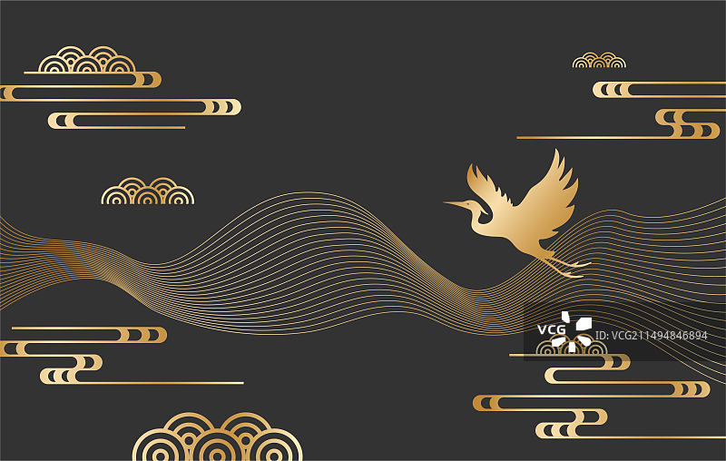 黑金祥云仙鹤图片素材