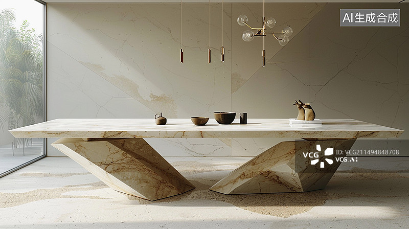【AI数字艺术】餐厅大理石板餐桌设计图片素材